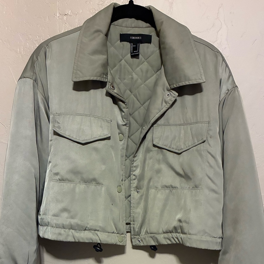 Forever 21 Light Gray Cropped Utility Jacket